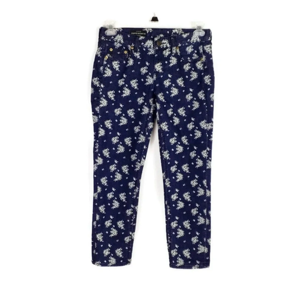 J. Crew Matchstick Indigo Floral Print Cropped Skinny Jeans Womens 27